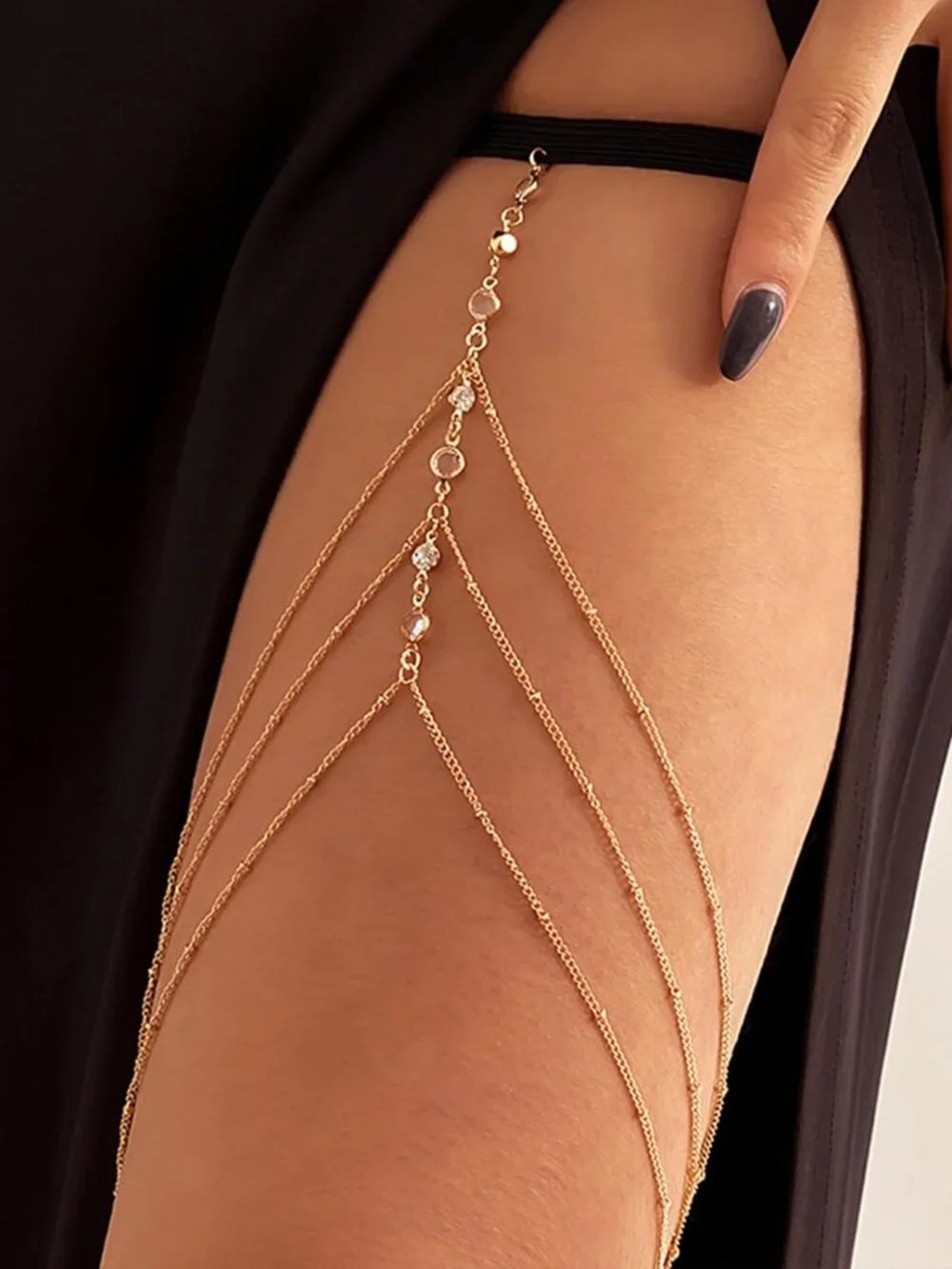 Silver and Gold Thigh Chain Jewelry - Sexy Rhinestone Leg Jewelry for Women